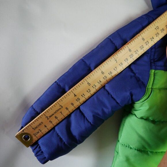 Little Me Baby Boys' 12M Quilted Puff Jacket Green Fleece Lined Front Zip Hood - Picture 10 of 11